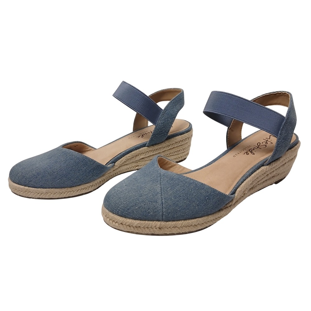 LifeStride Velocity 2.0 Blue Denim Textile Espadrille Wedge Sandals Women 8.5